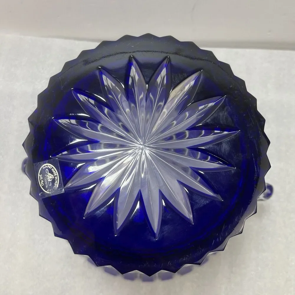 Vtg Ajka Cut-To-Clear Castille Cobalt Blue Hungary 24% Lead Crystal Ice Bucket